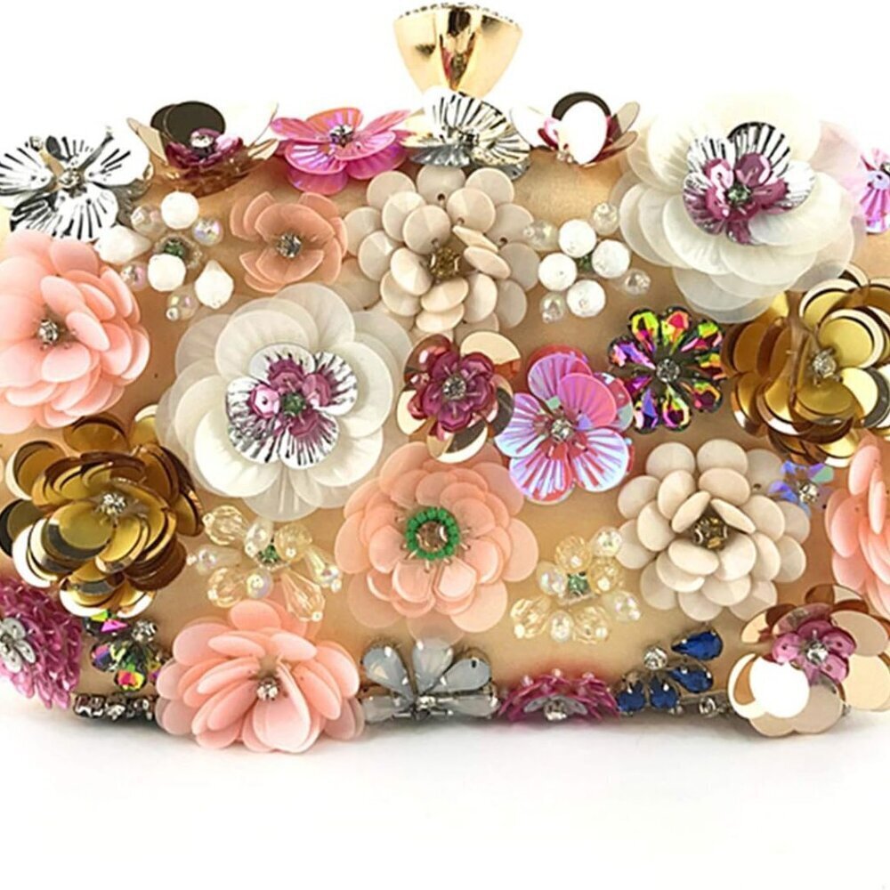 Women Flower Clutch Bag Polyester Evening Shoulder Handbag Chain Strap